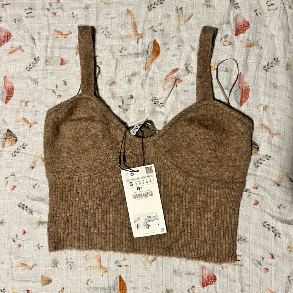 NWT Zara Cropped Wool Beige Knit Bralette Top Small